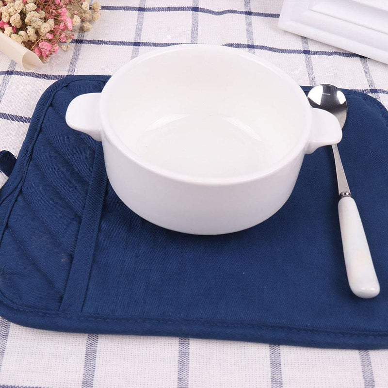 Anyi Pot Holders for Kitchen Heat Resistant, Cotton Hot Pads for Counter Table, Blue Kitchen Pot Holders with Pocket - Image 4